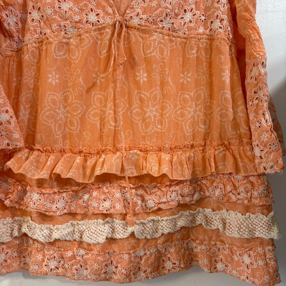 L&B Embroidered Eyelet Tiered Top Ruffle Flare Bell Sleeves XL XXL 3/4 Sleeve - Picture 2 of 9